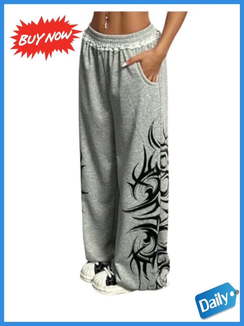 Women's Y2k Baggy Wide Leg Graphic Sweatpants with Pockets